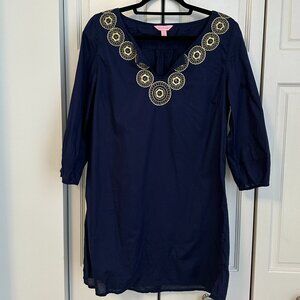 Lilly Pulitzer Navy Tunic Embroidered Dress, Size M